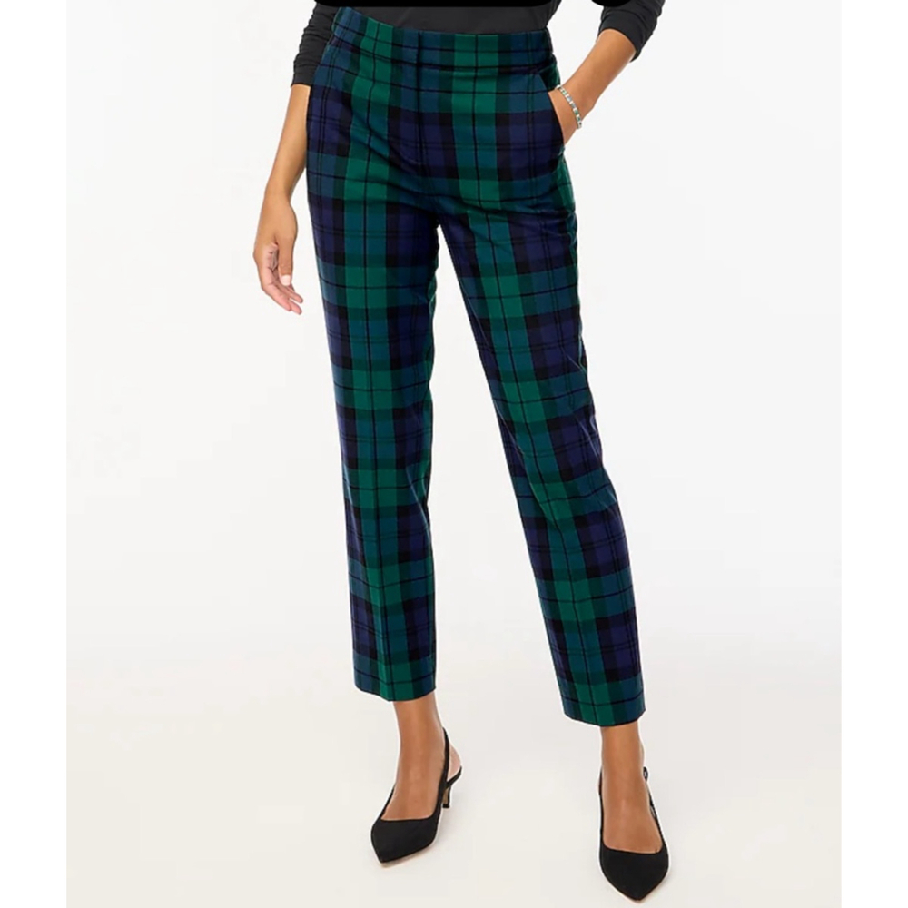 J.Crew Plaid Ankle Cropped Pants Women's Size 8 Navy Green